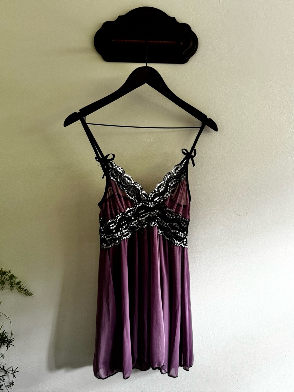 Coquette Sheer Plum Lace-Trim Chemise Nightgown